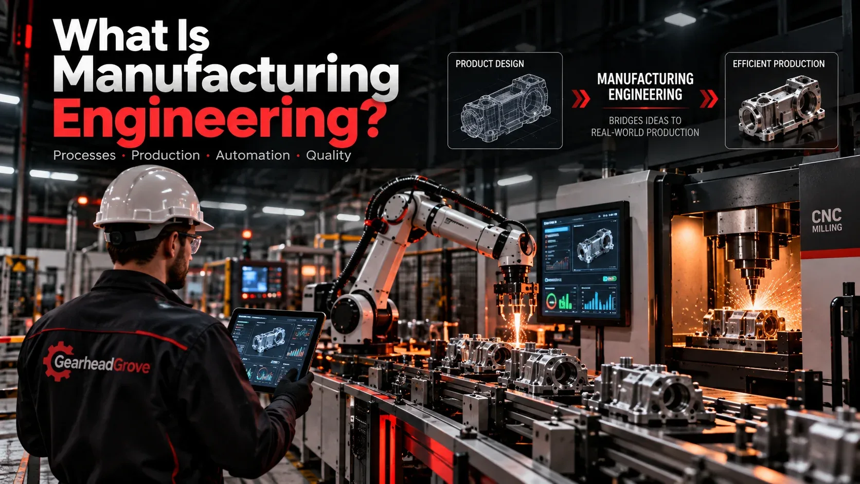 What is manufacturing engineering showing product design manufacturing processes automation and efficient production
