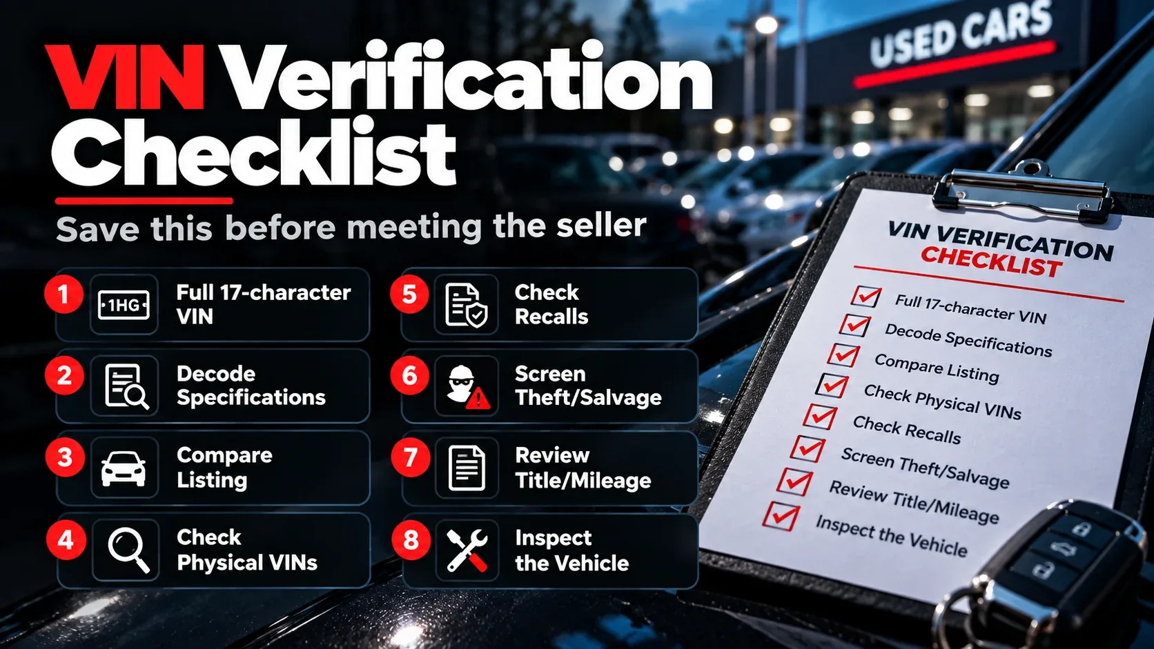 VIN verification checklist to use before meeting a used car seller