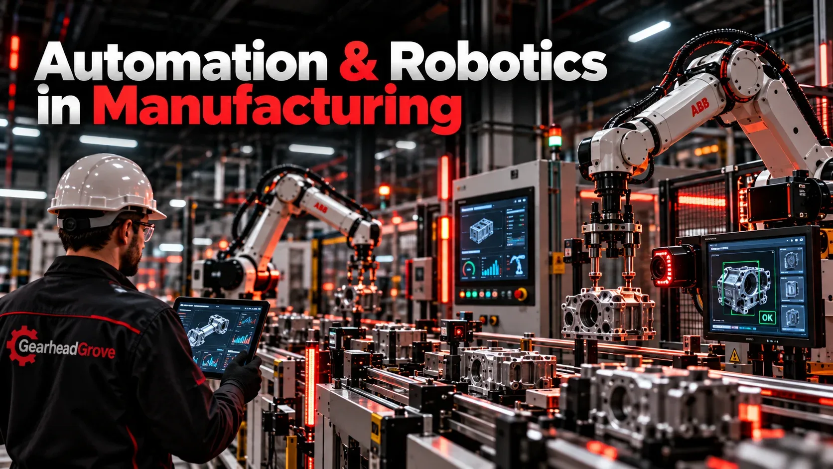 Automation and robotics in manufacturing with robotic arms machine vision automated production and engineer monitoring systems