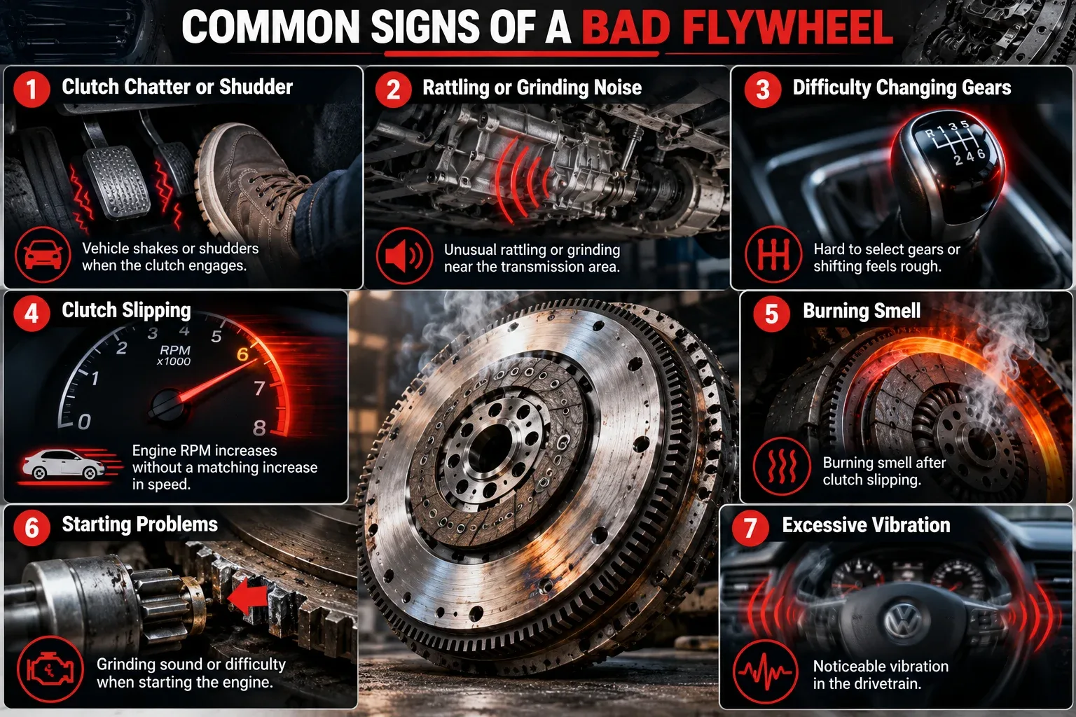 Common symptoms and signs of a bad flywheel