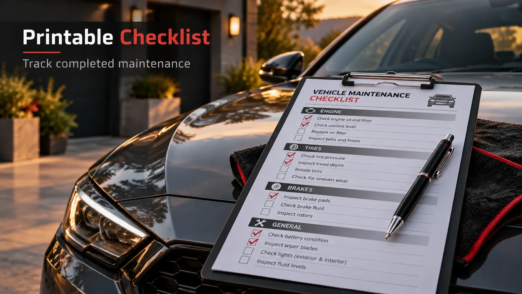 Printable vehicle maintenance checklist and service record