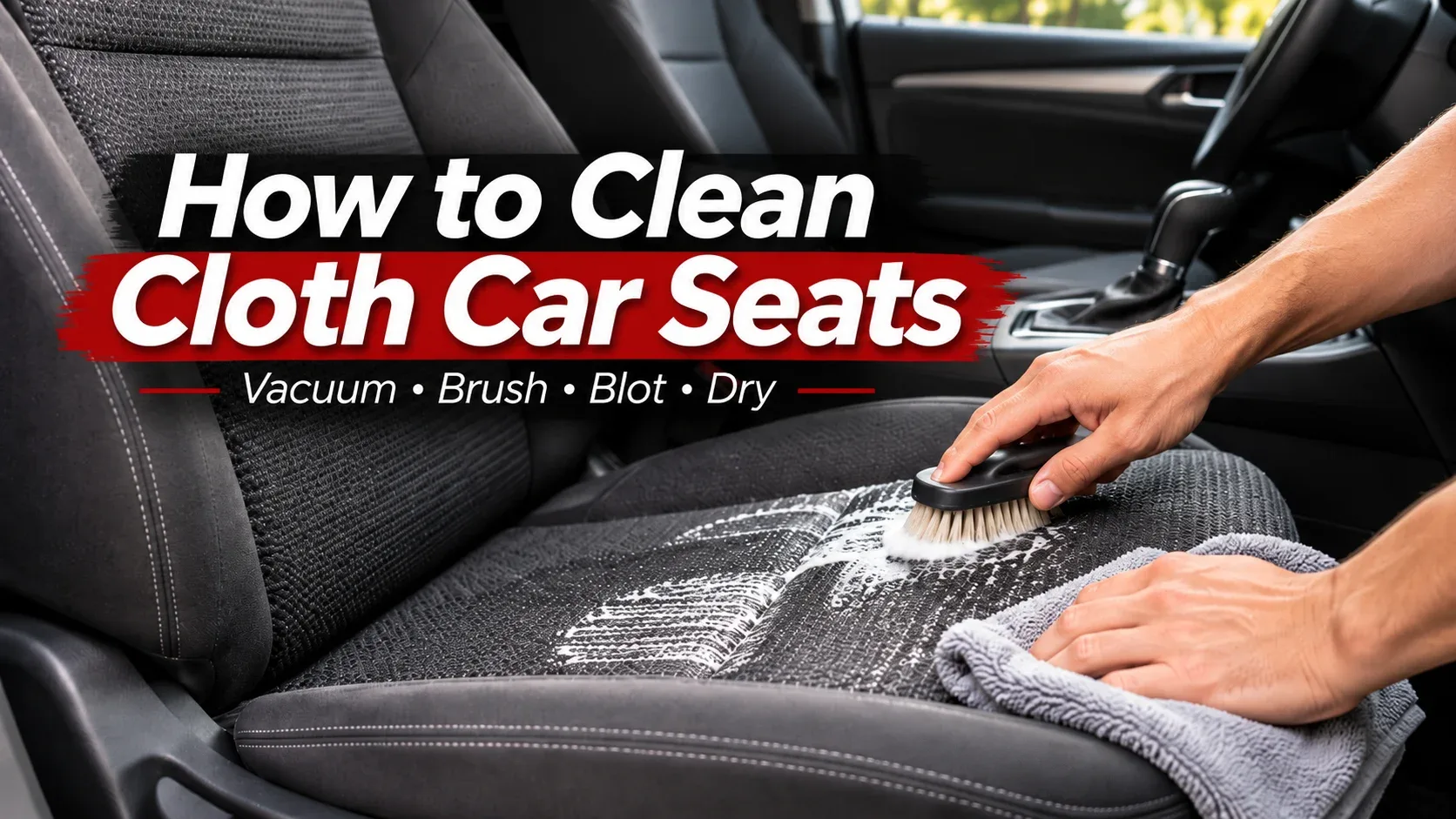Demonstration of cleaning a cloth car seat with an upholstery brush