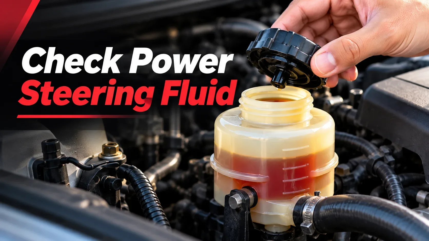Checking hydraulic power steering fluid reservoir