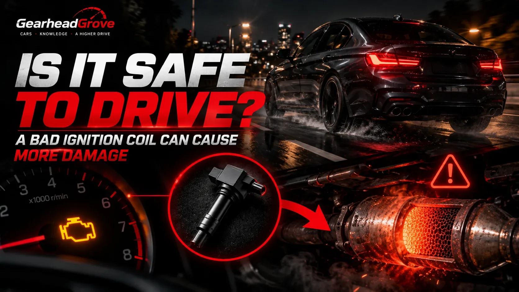 Check engine warning and potential damage from driving with a misfire