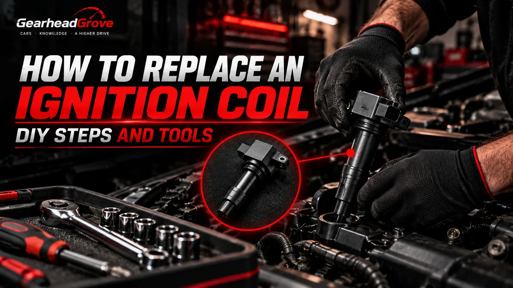 Mechanic replacing an ignition coil in a car engine