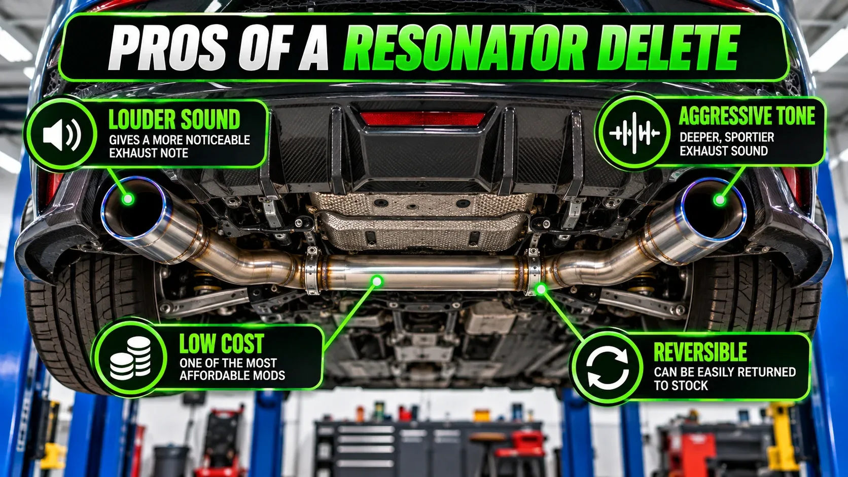 Pros of a resonator delete including louder sound aggressive tone low cost and reversibility