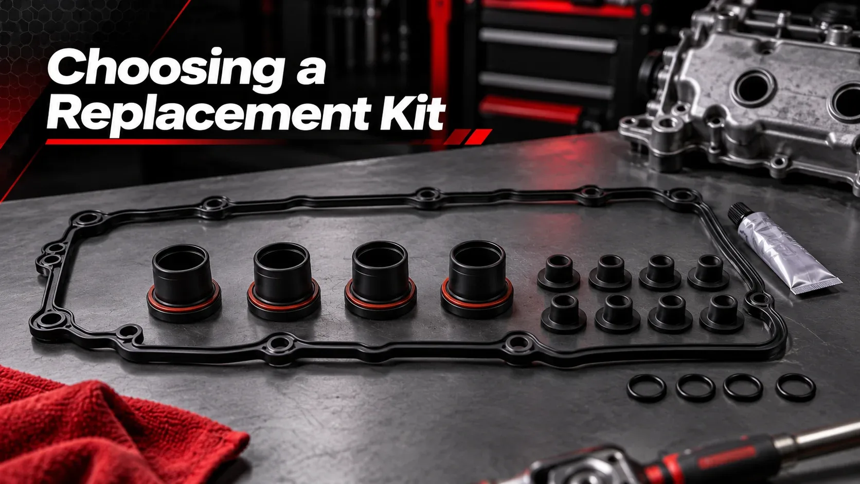 Valve cover gasket replacement kit with seals and grommets