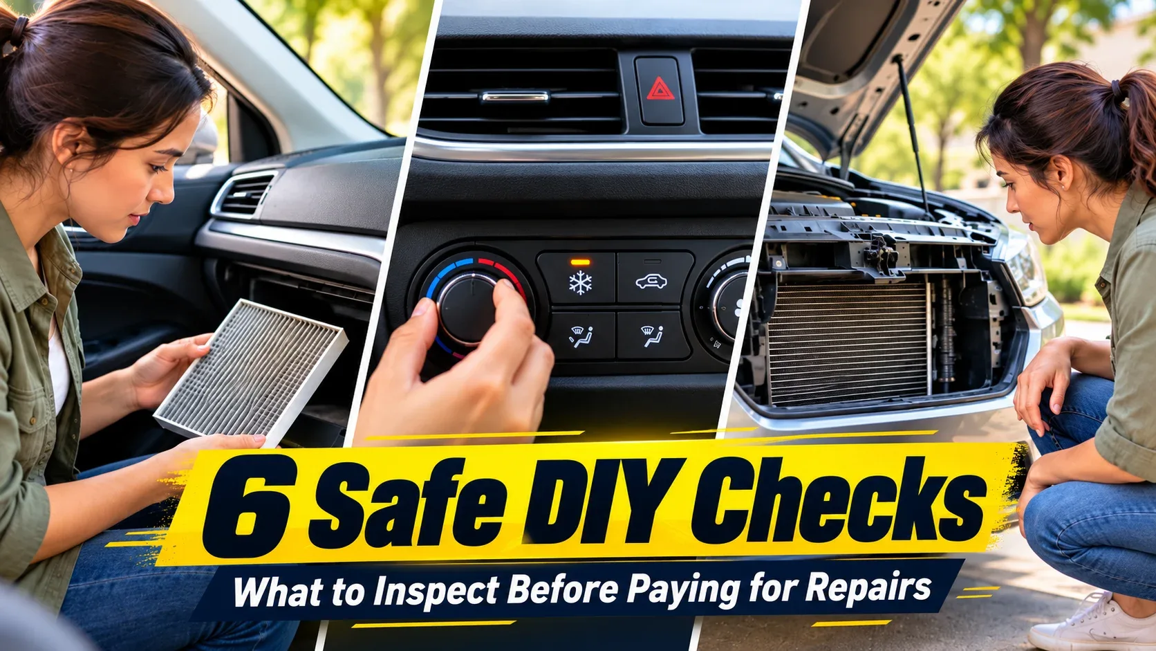 Cabin filter dashboard climate controls and condenser inspection in six safe DIY checks