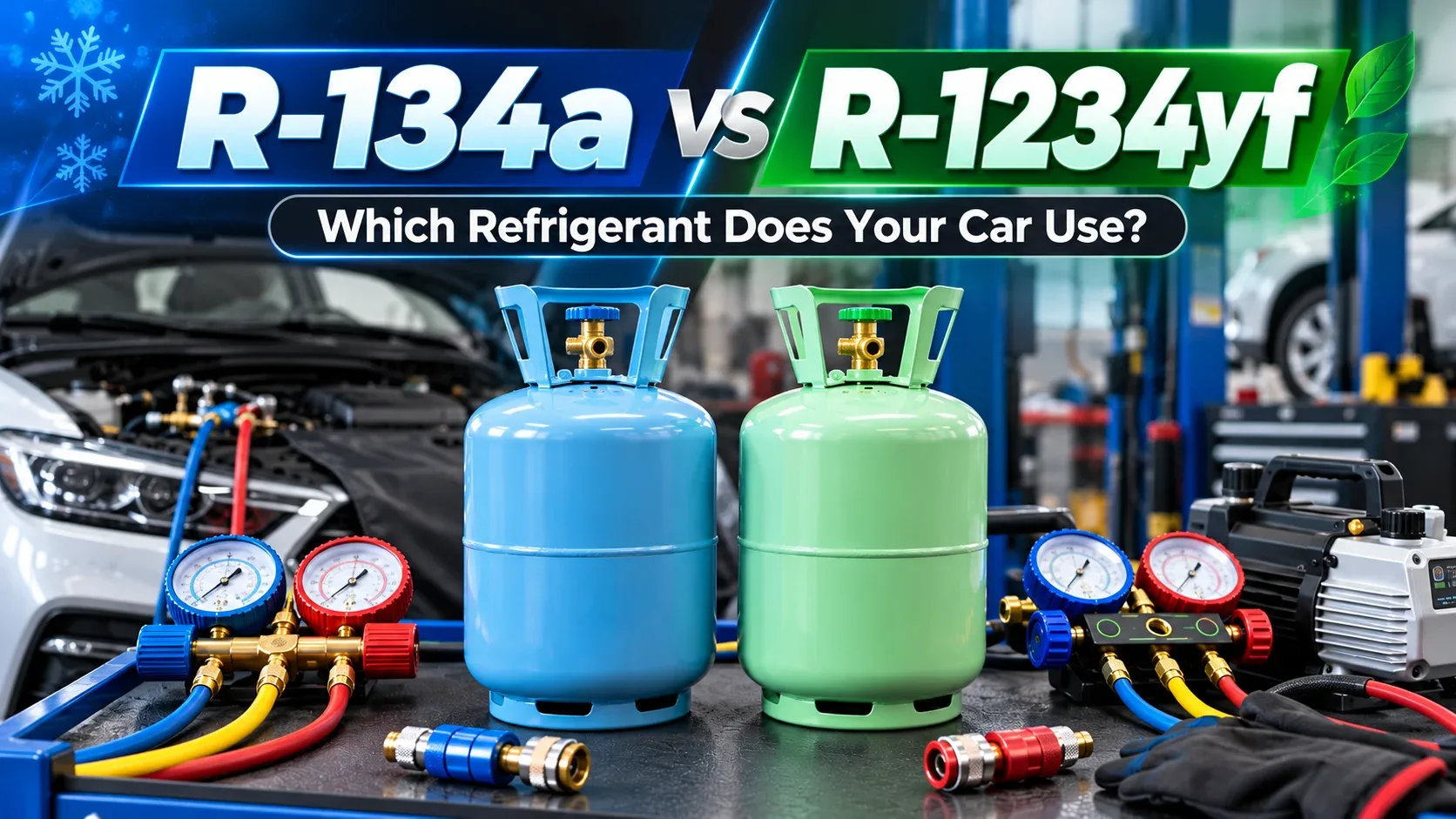 R134a versus R1234yf refrigerant comparison with automotive AC service equipment