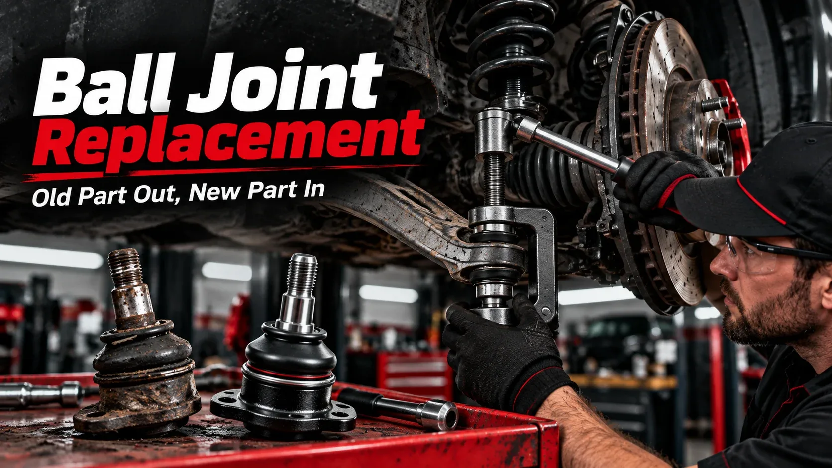 Ball joint replacement with a worn joint and new replacement part