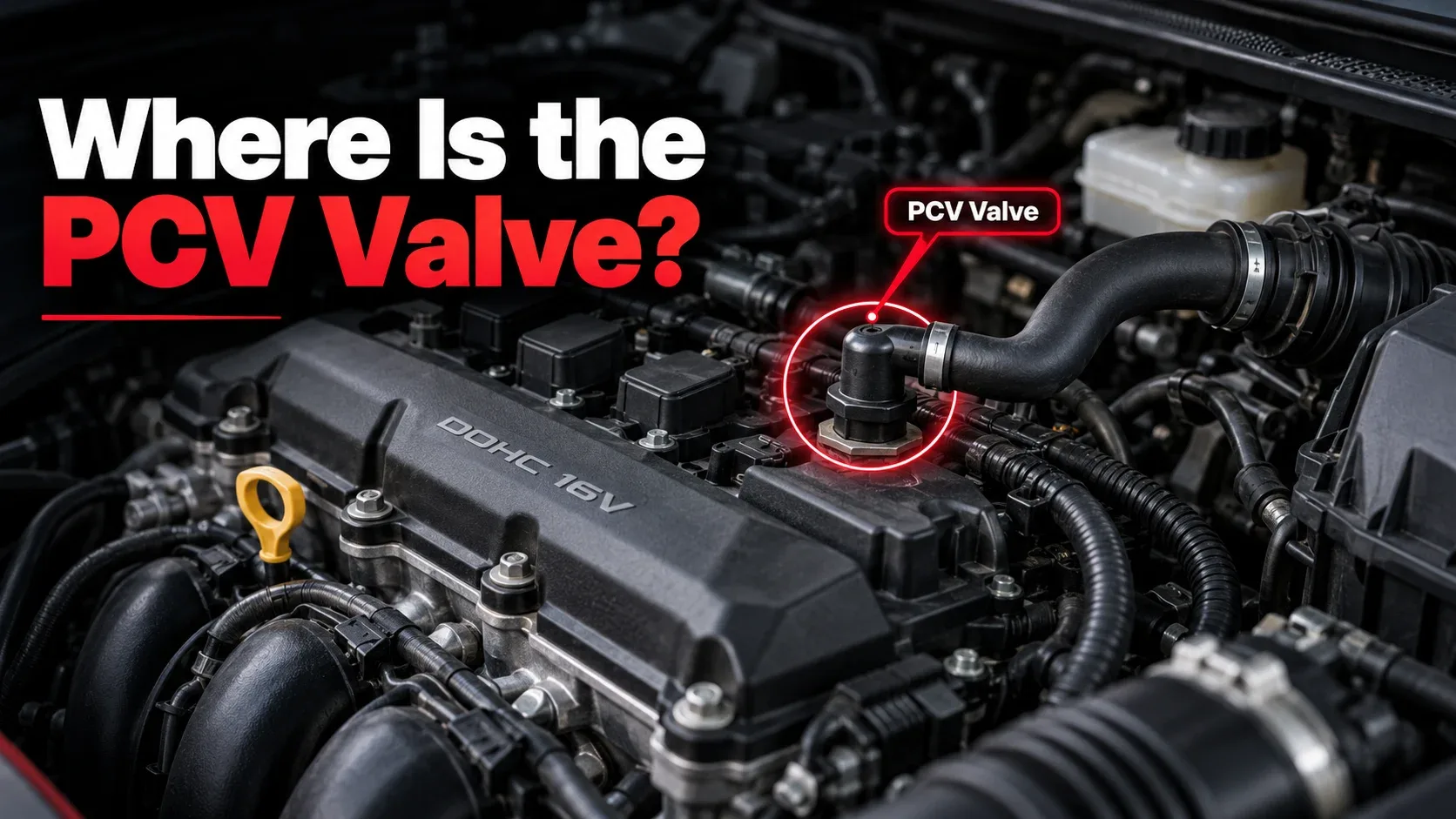 Where the PCV valve is located on a car engine