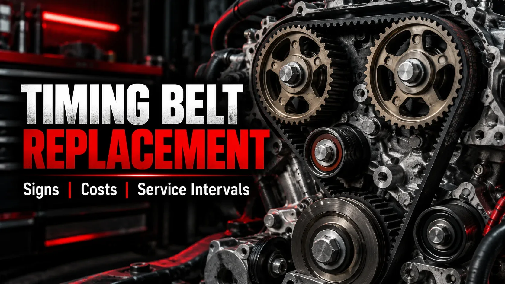 Timing belt replacement guide showing automotive camshaft sprockets and timing belt