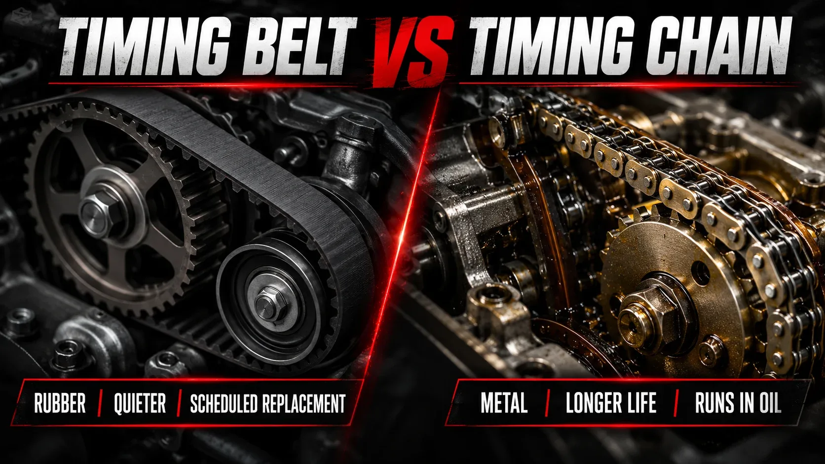 Timing belt versus timing chain comparison in automotive engines