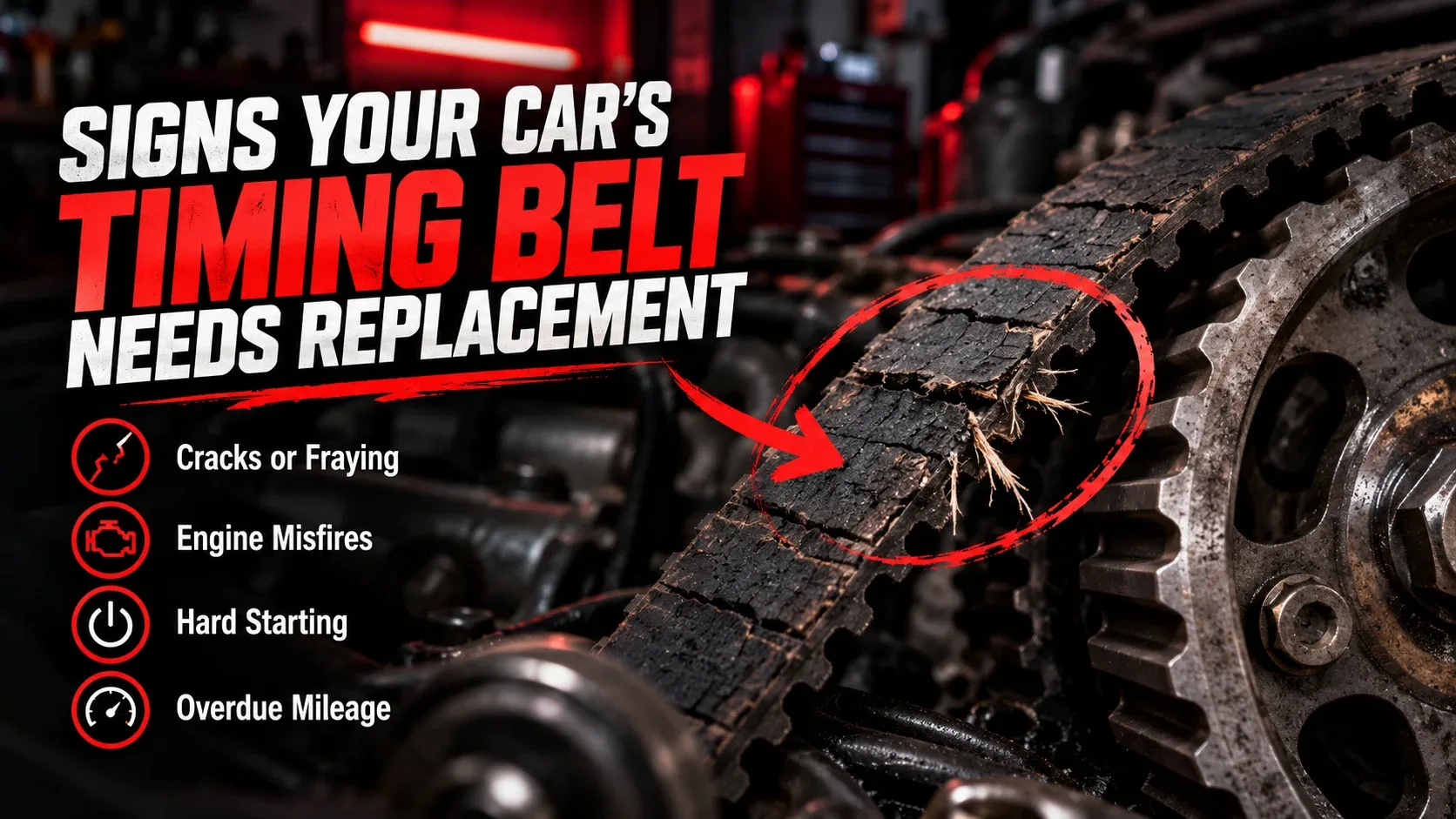 Signs a car timing belt needs replacement including worn and damaged belt