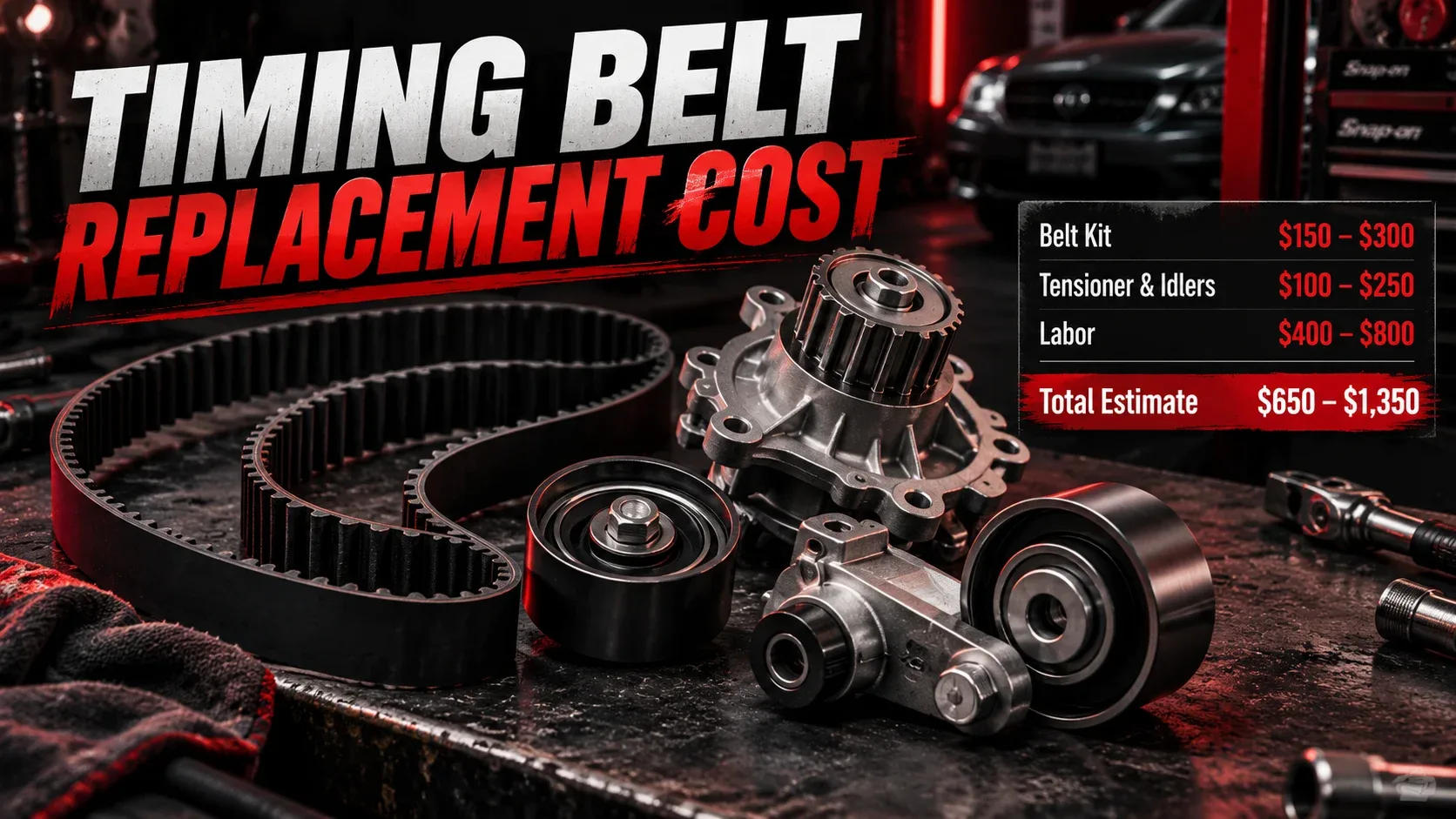 Timing belt replacement cost with belt kit and engine components