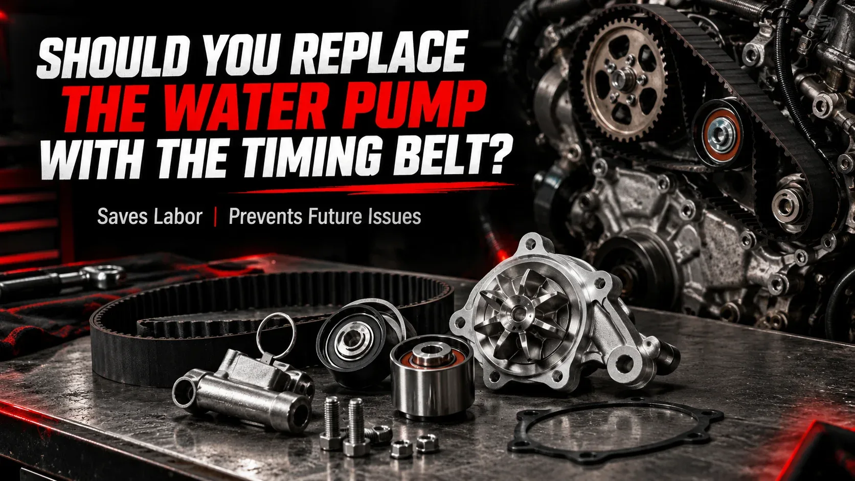 Timing belt and water pump replacement kit components