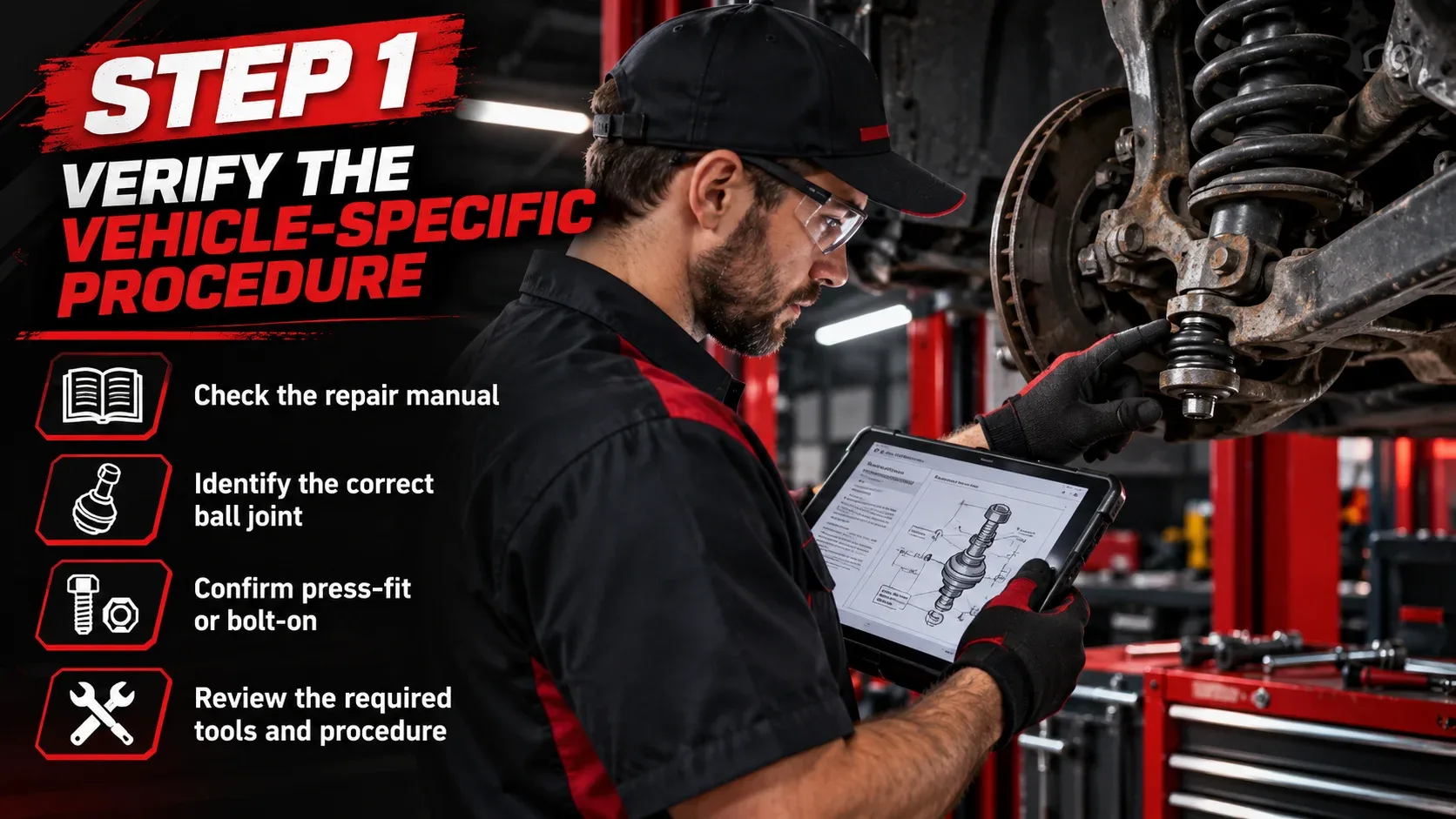 Step 1 verify the vehicle-specific ball joint removal and installation procedure