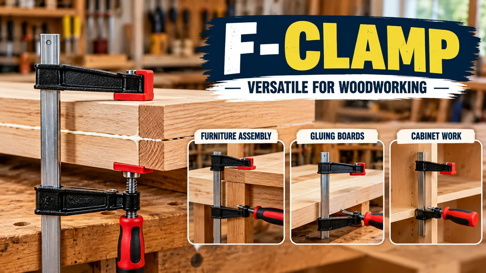 F clamp used for woodworking furniture assembly gluing boards and cabinet work