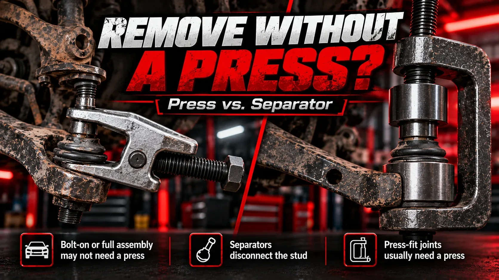 Ball joint press compared with a tapered-stud ball joint separator