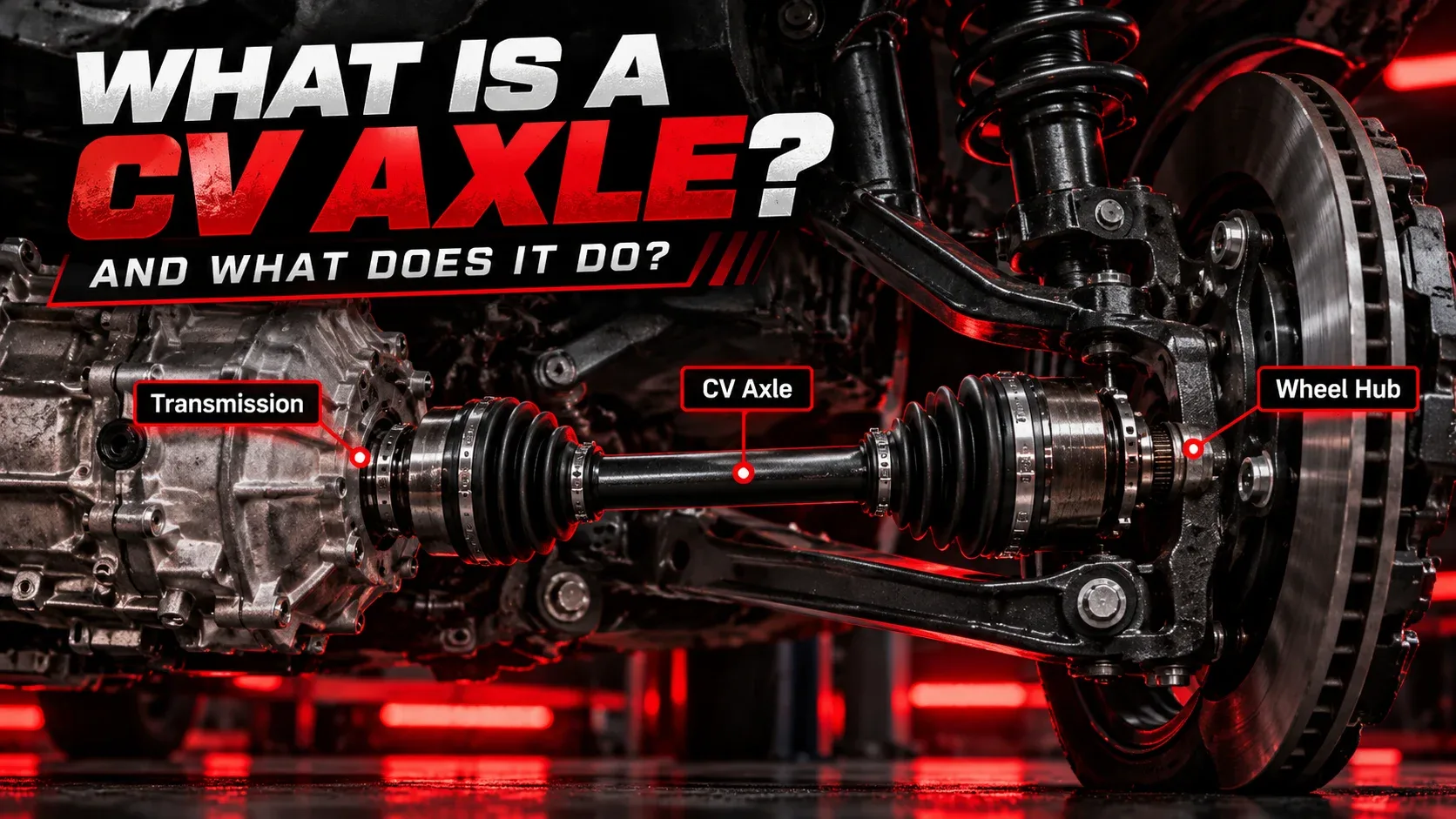 CV axle connecting transmission to wheel hub