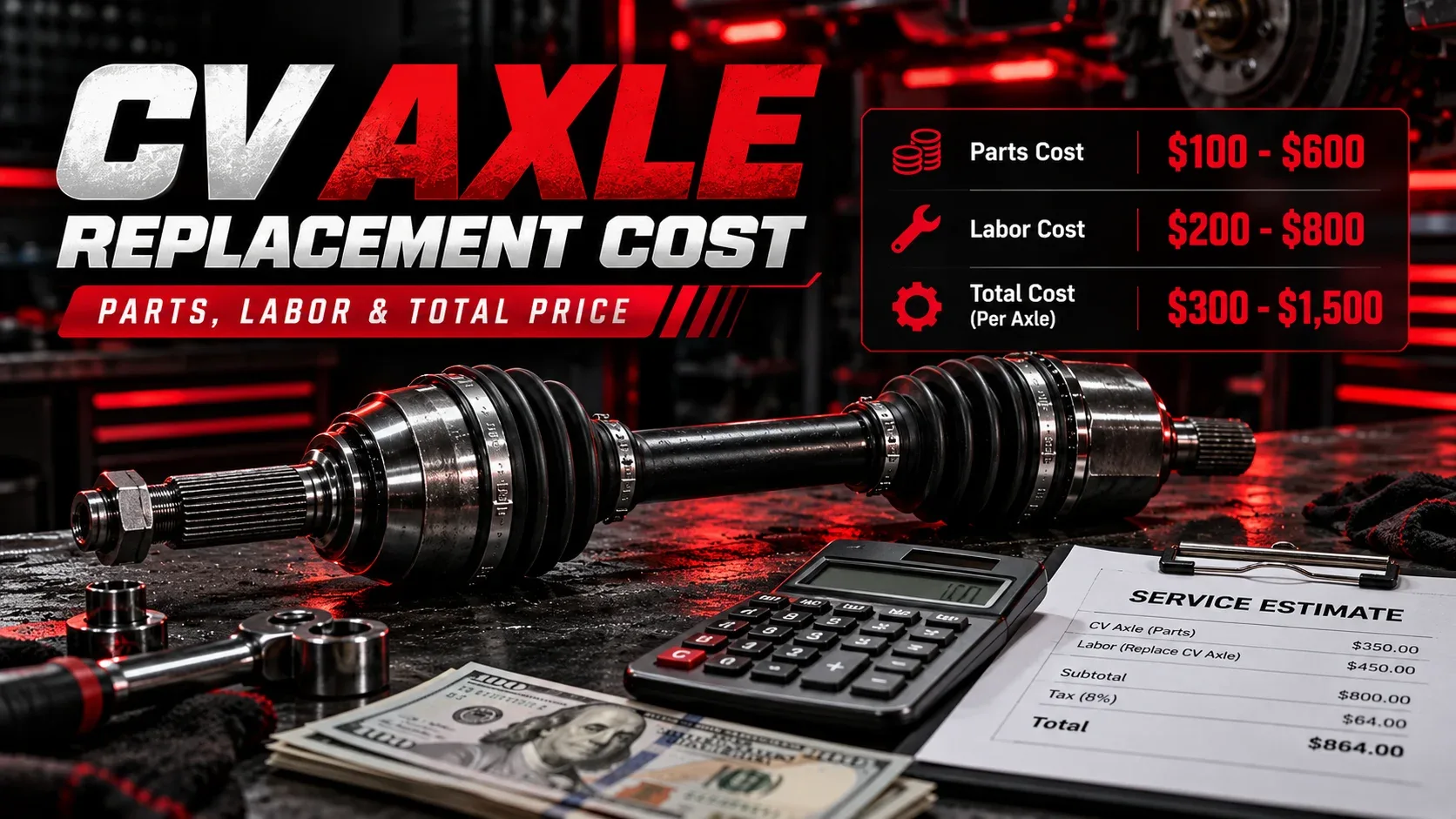 CV axle replacement cost: parts, labor and total price
