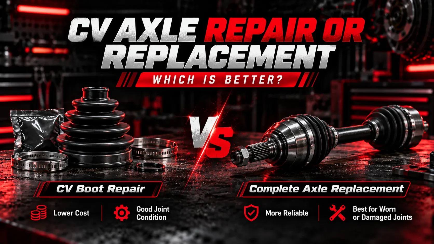 CV axle boot repair compared with complete axle replacement