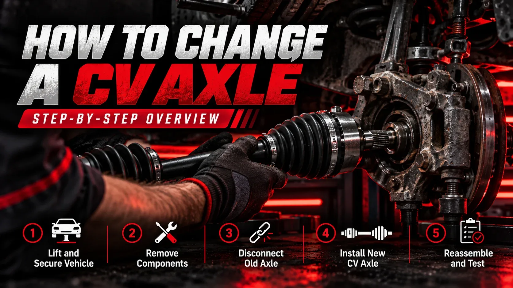 Mechanic changing a CV axle on a vehicle