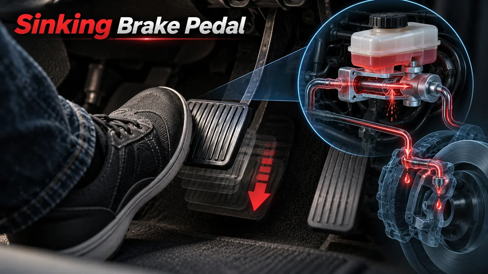 Sinking brake pedal and possible master cylinder internal pressure bypass