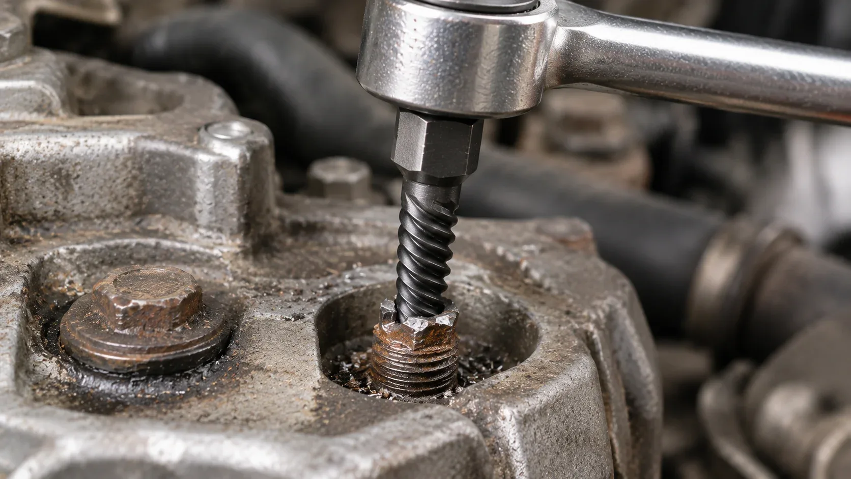 Removing a broken bolt using an internal screw extractor