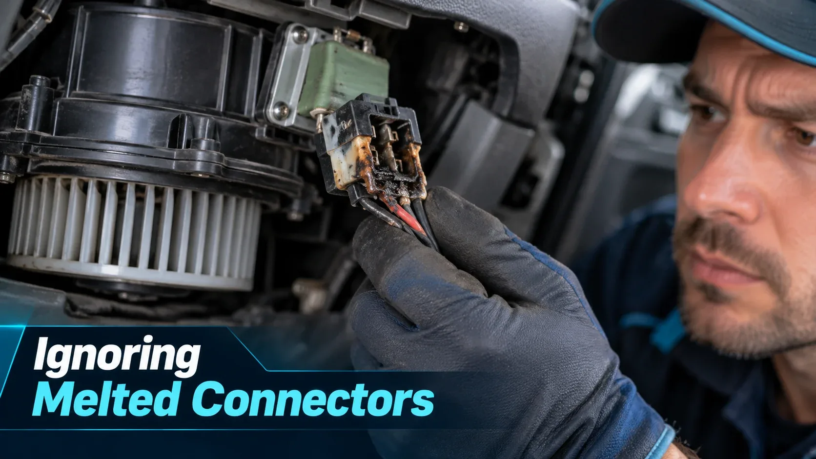 Melted electrical connector on a car HVAC blower motor circuit