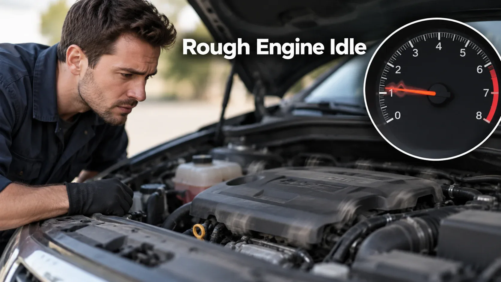 Mechanic investigating rough engine idle