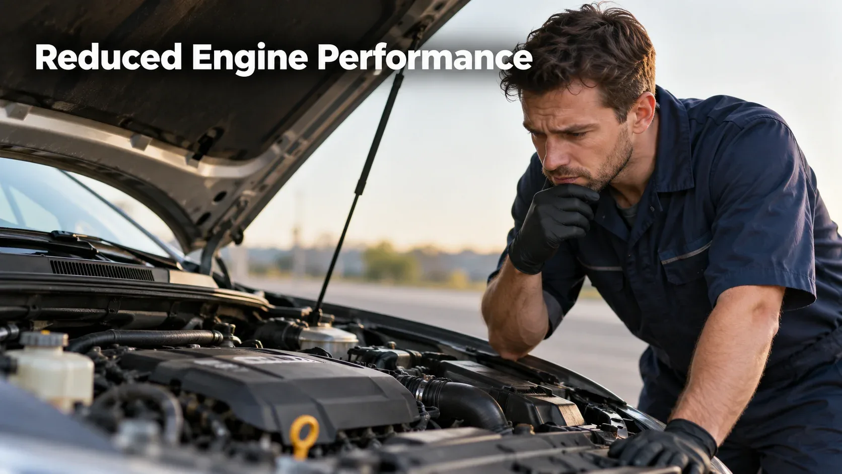 Mechanic examining an engine with reduced performance