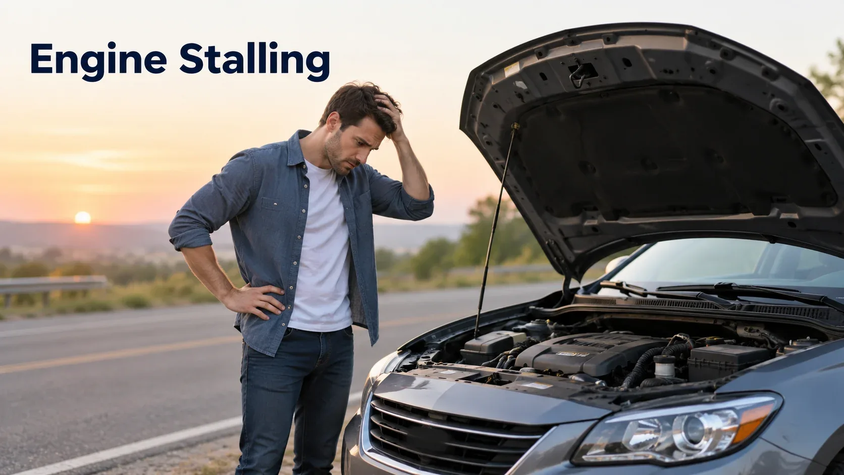 Car stalled on the roadside because of engine problems