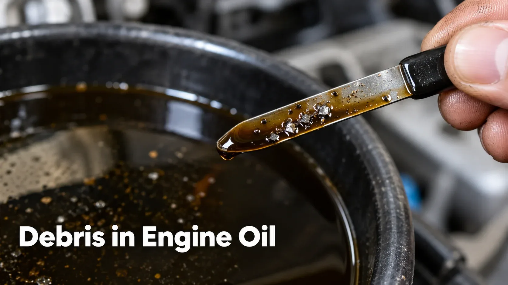 Debris and metal particles found during engine oil inspection
