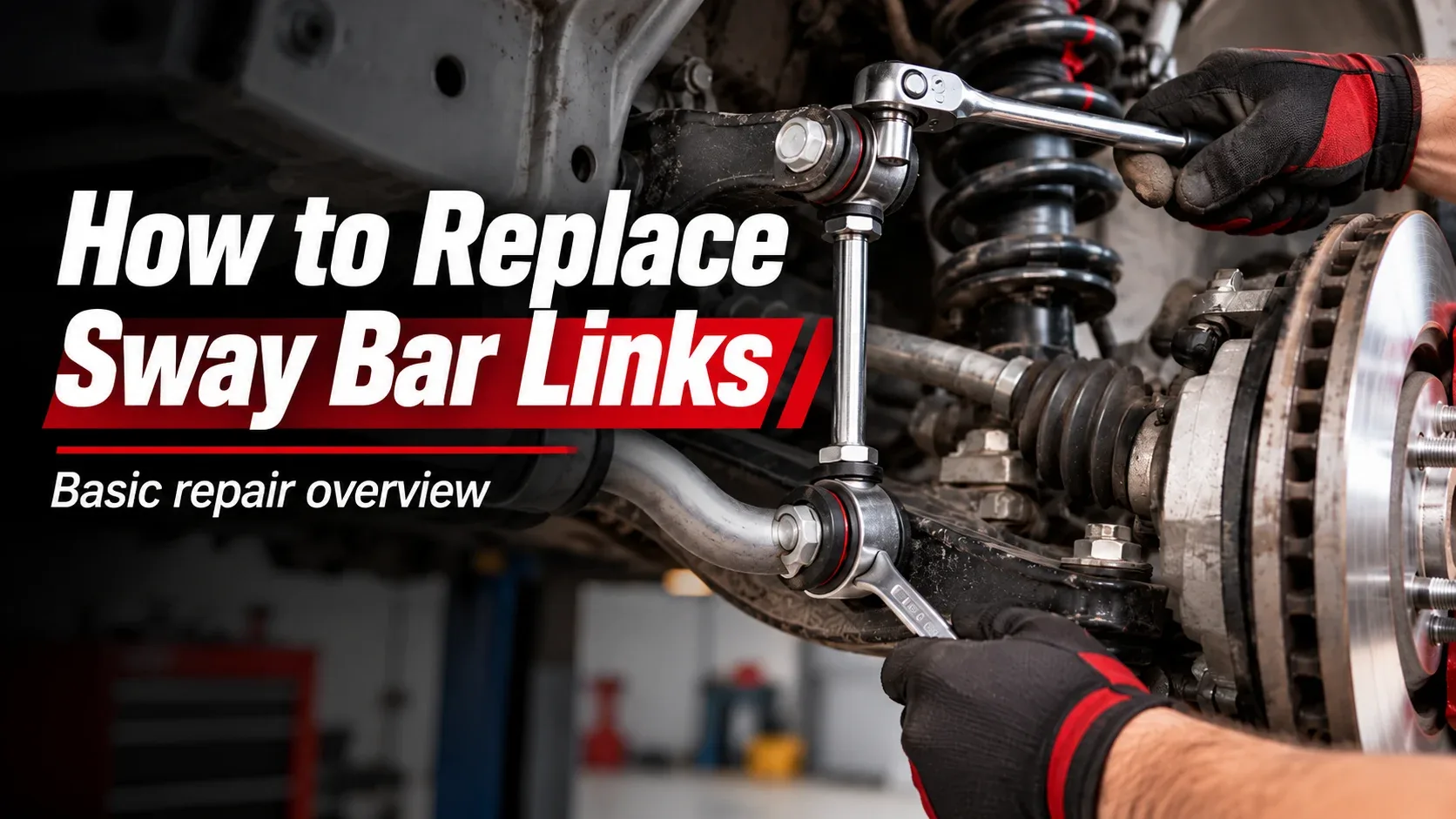 Mechanic replacing a sway bar link using hand tools