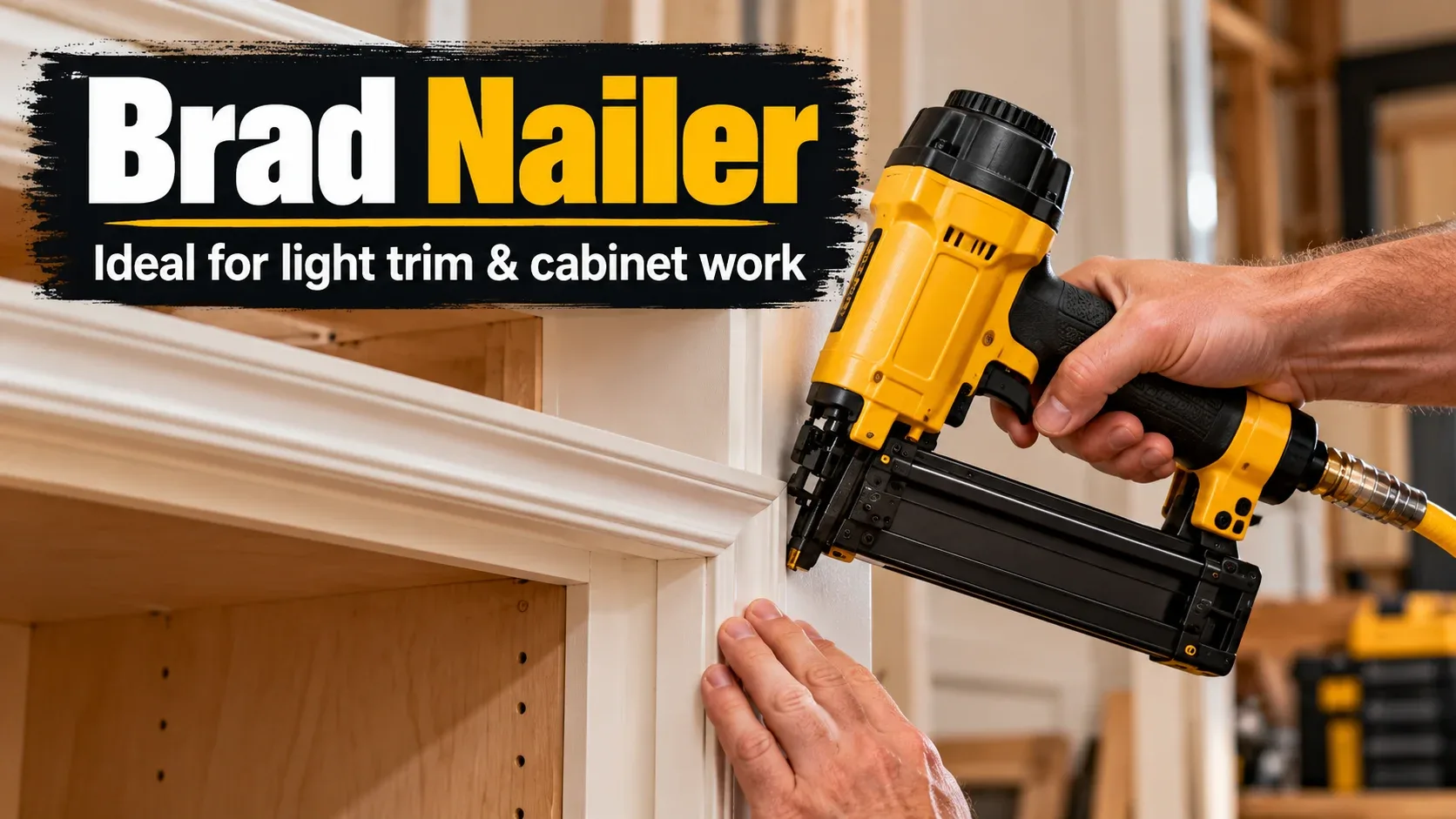 Brad nailer used for light trim cabinet work and woodworking