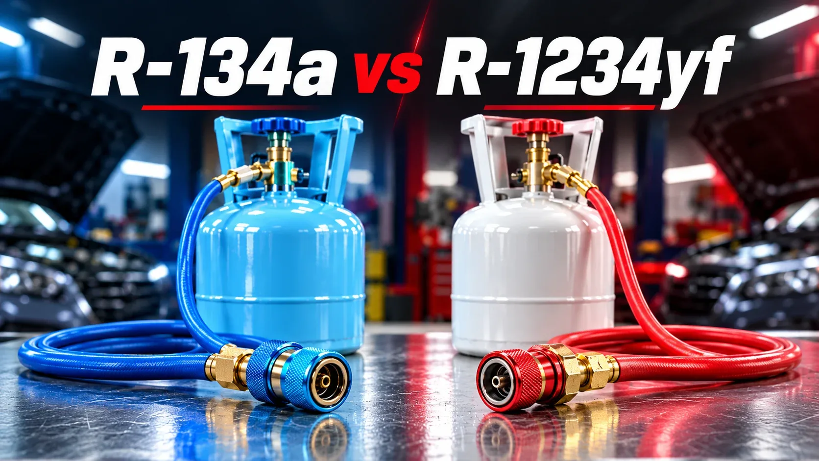 R-134a versus R-1234yf automotive refrigerant comparison image