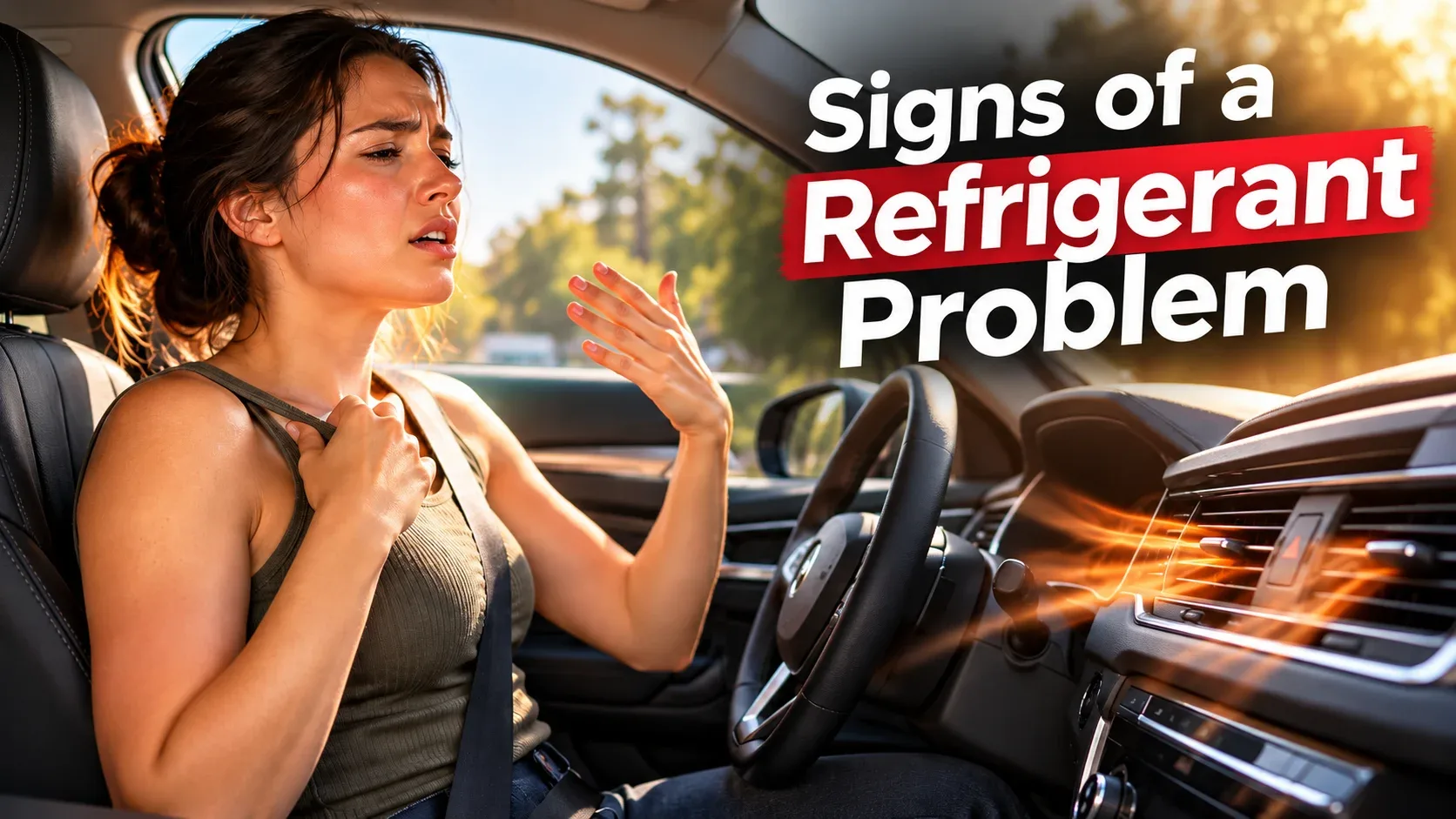 Driver experiencing warm air from car AC vents, a possible sign of refrigerant problems