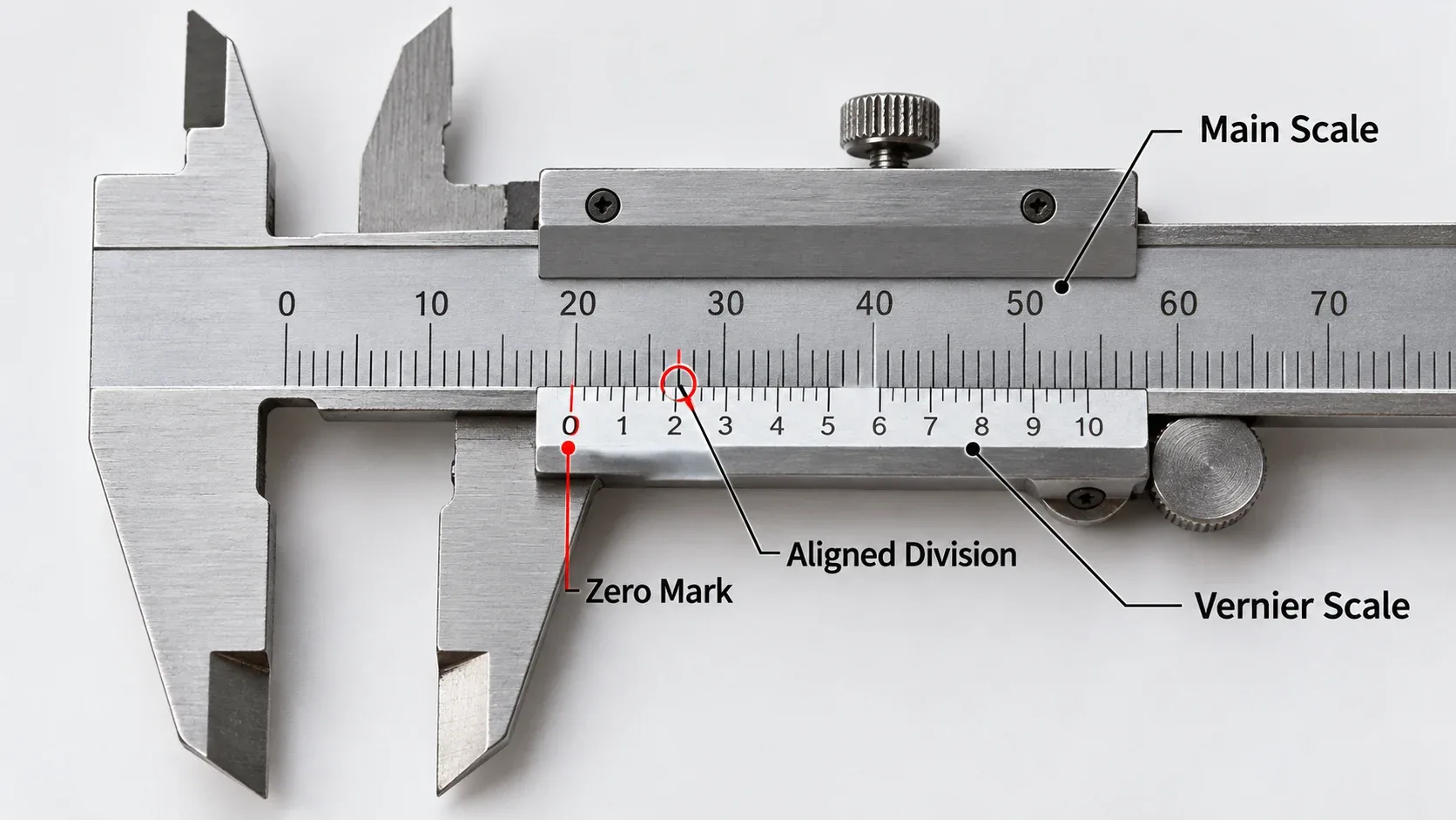 How vernier caliper main and sliding scales align