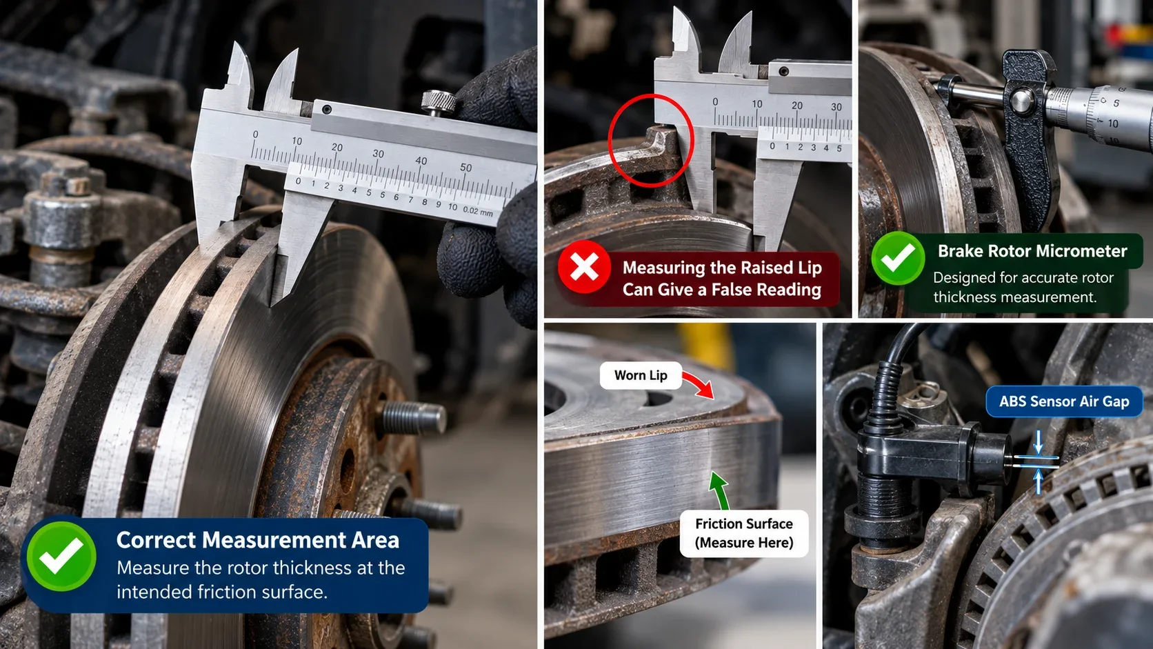 Brake rotor thickness comparison with an ordinary vernier caliper and specialized brake rotor micrometer