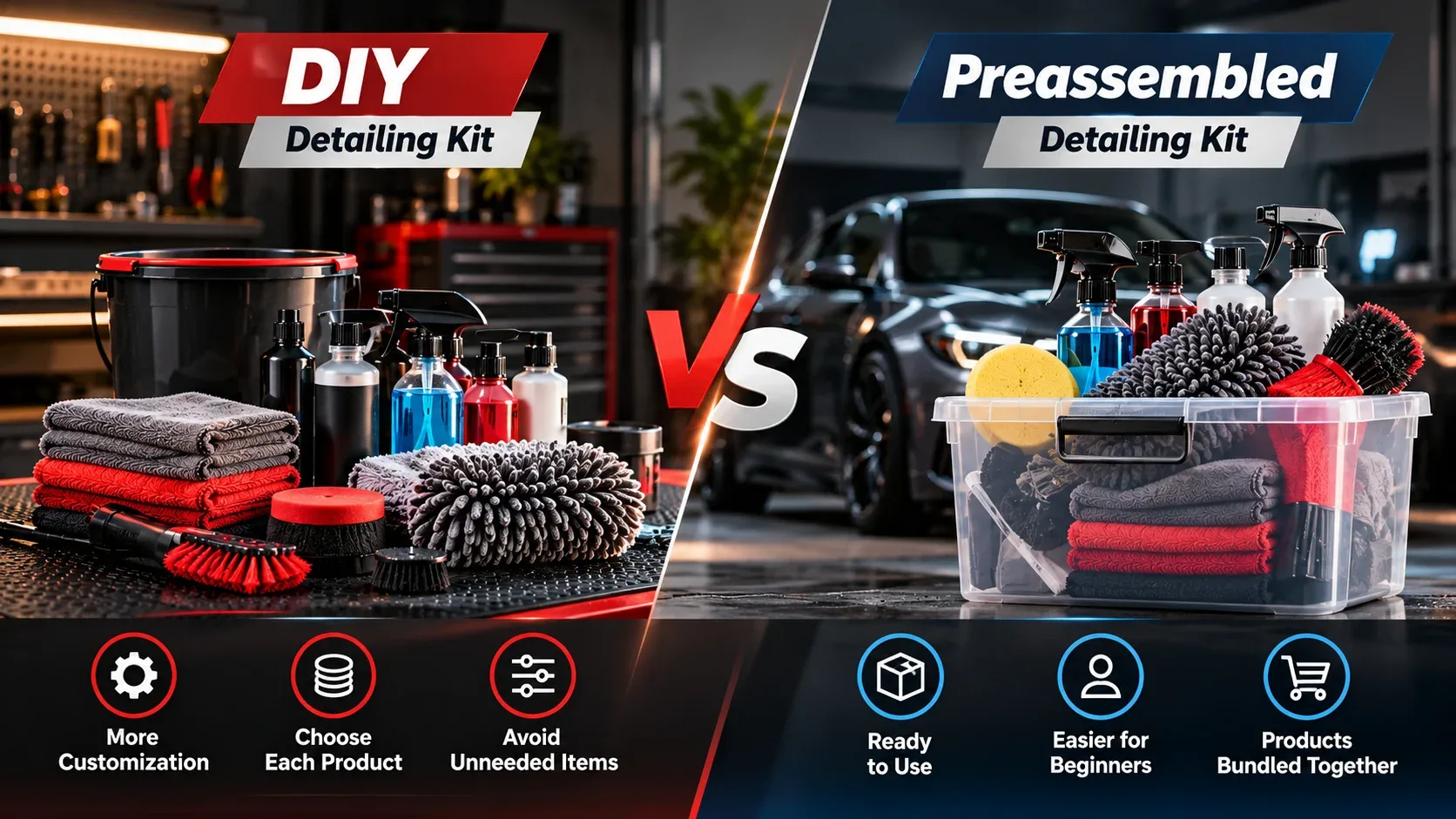 DIY car detailing kit versus preassembled detailing kit comparison