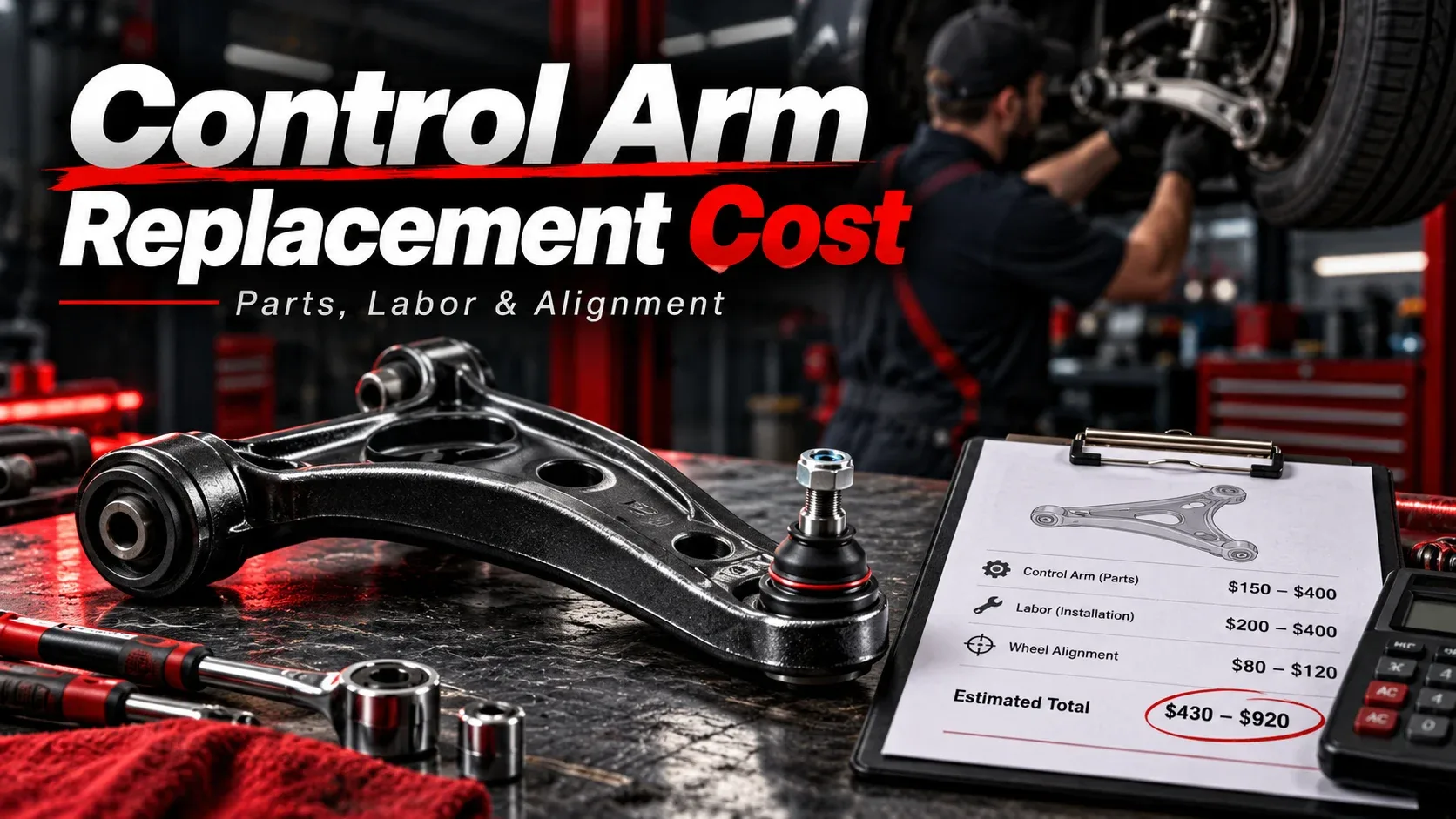 Control arm replacement cost with replacement part, mechanic and repair estimate
