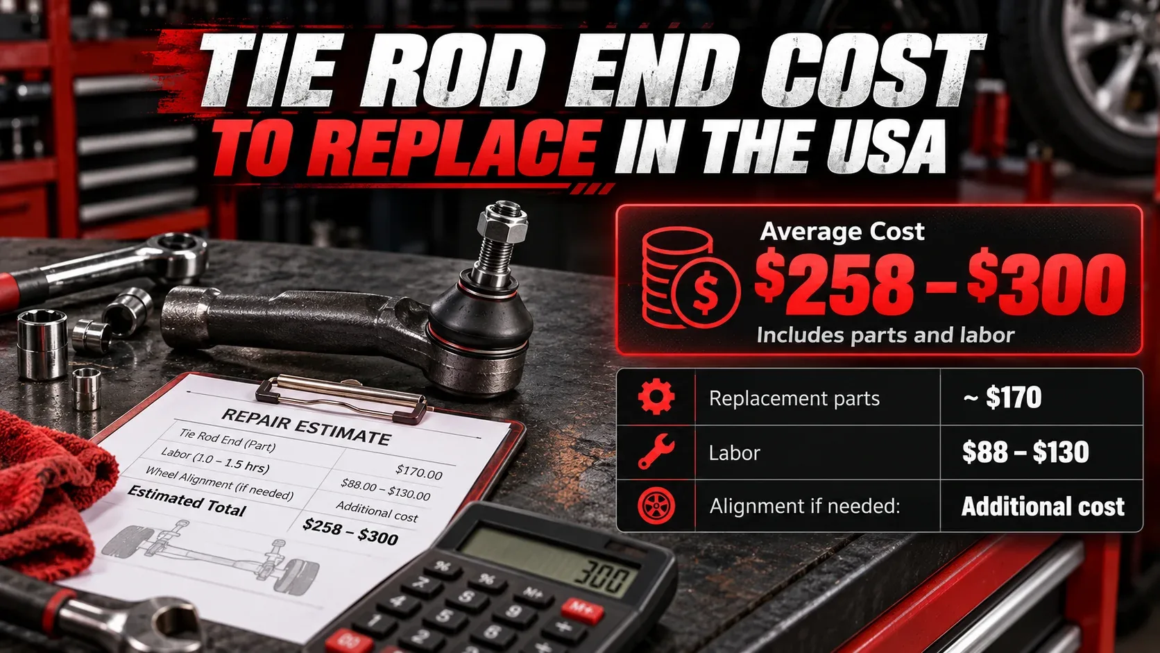 Tie rod end replacement cost estimate in the USA with parts, labor and alignment considerations
