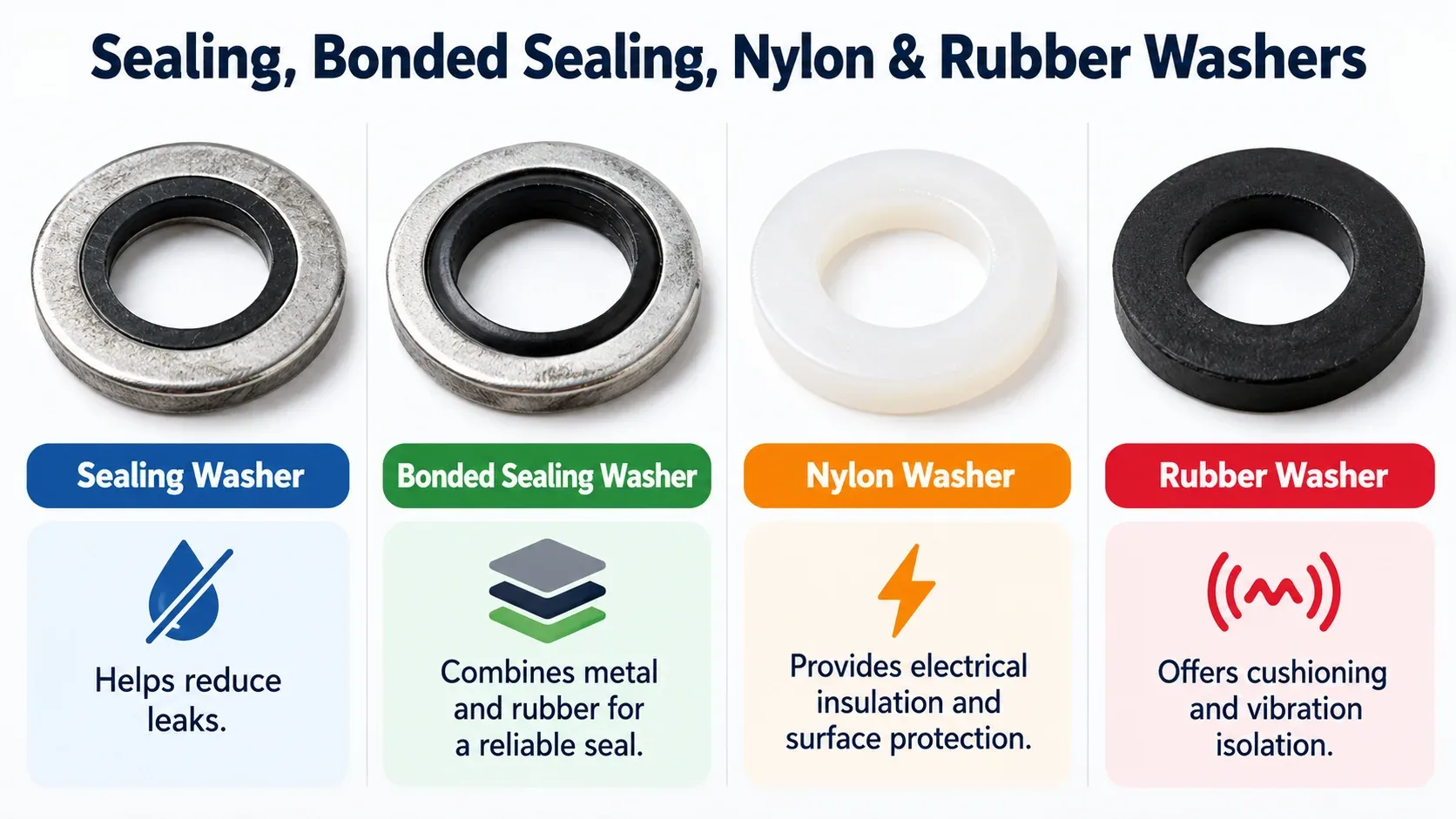 Sealing washer bonded sealing washer nylon washer and rubber washer comparison