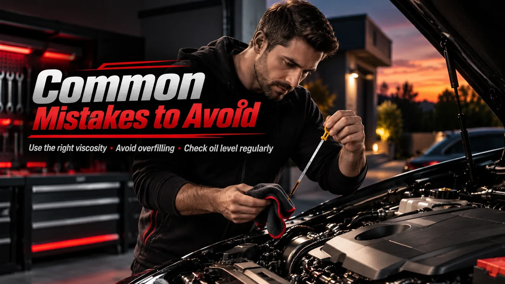 Driver checking engine oil dipstick to avoid common synthetic oil maintenance mistakes