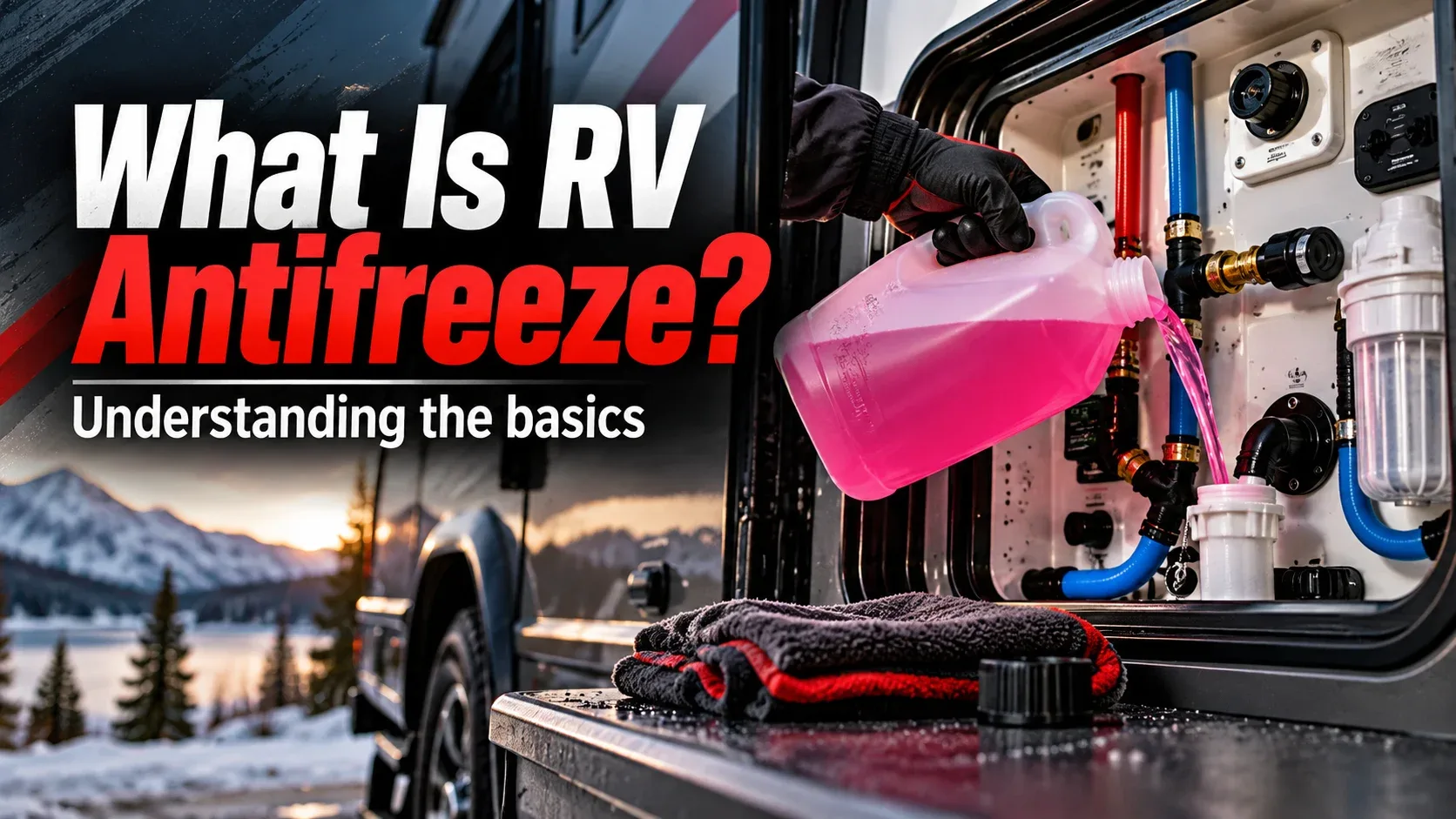 Recreational vehicle antifreeze explained at an RV plumbing compartment