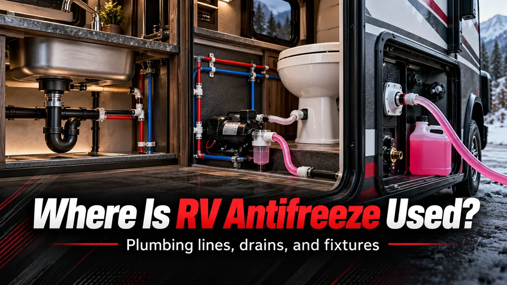 RV plumbing components protected using winterizing antifreeze