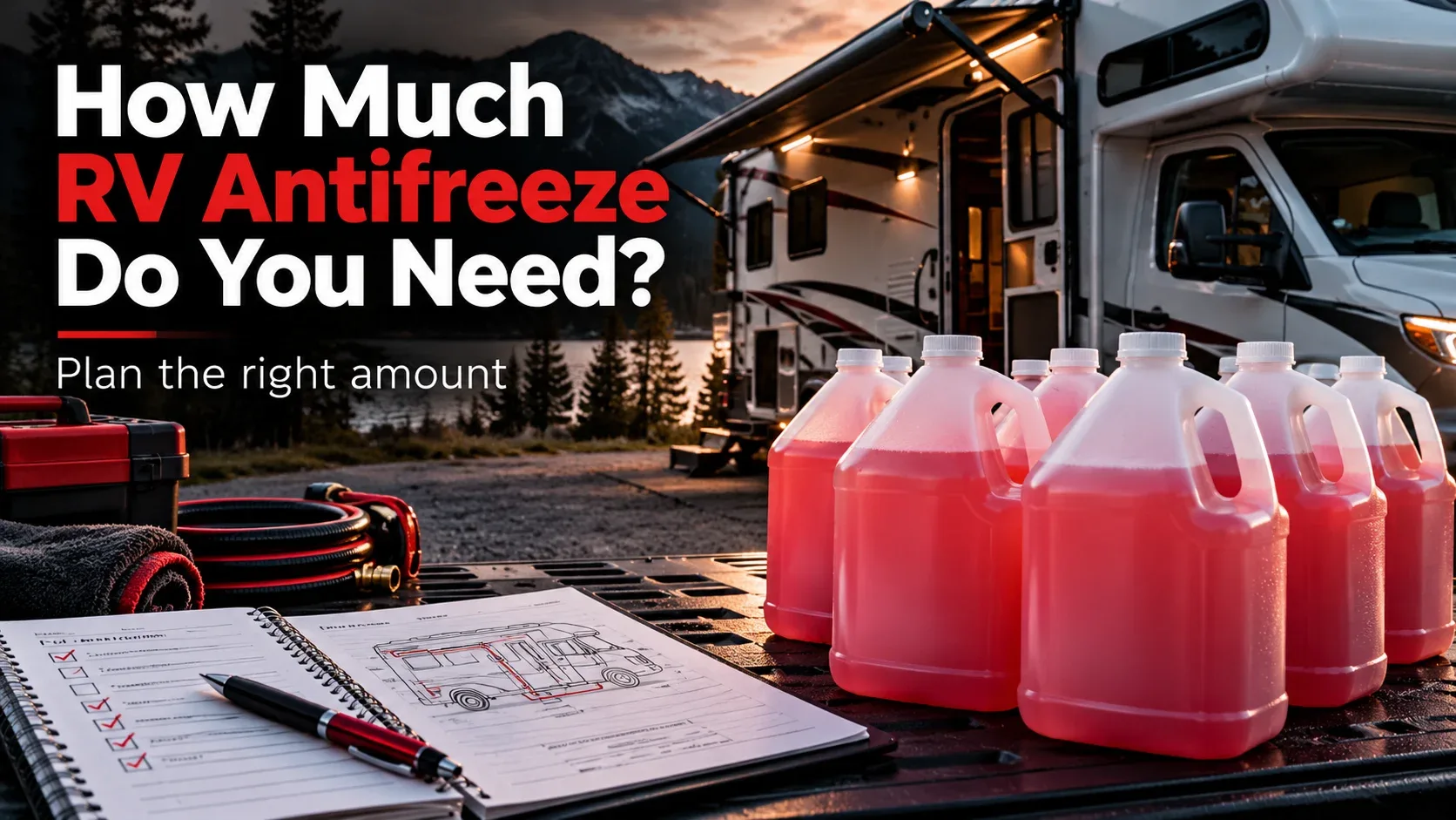RV antifreeze containers for estimating winterization quantities