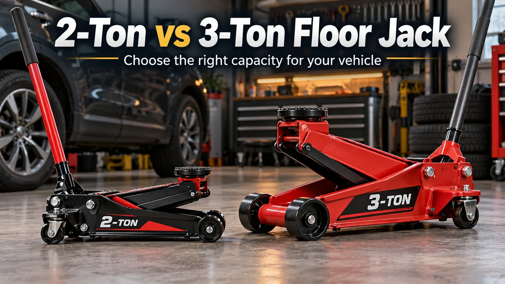 Comparison of 2-ton and 3-ton hydraulic floor jacks for vehicle lifting