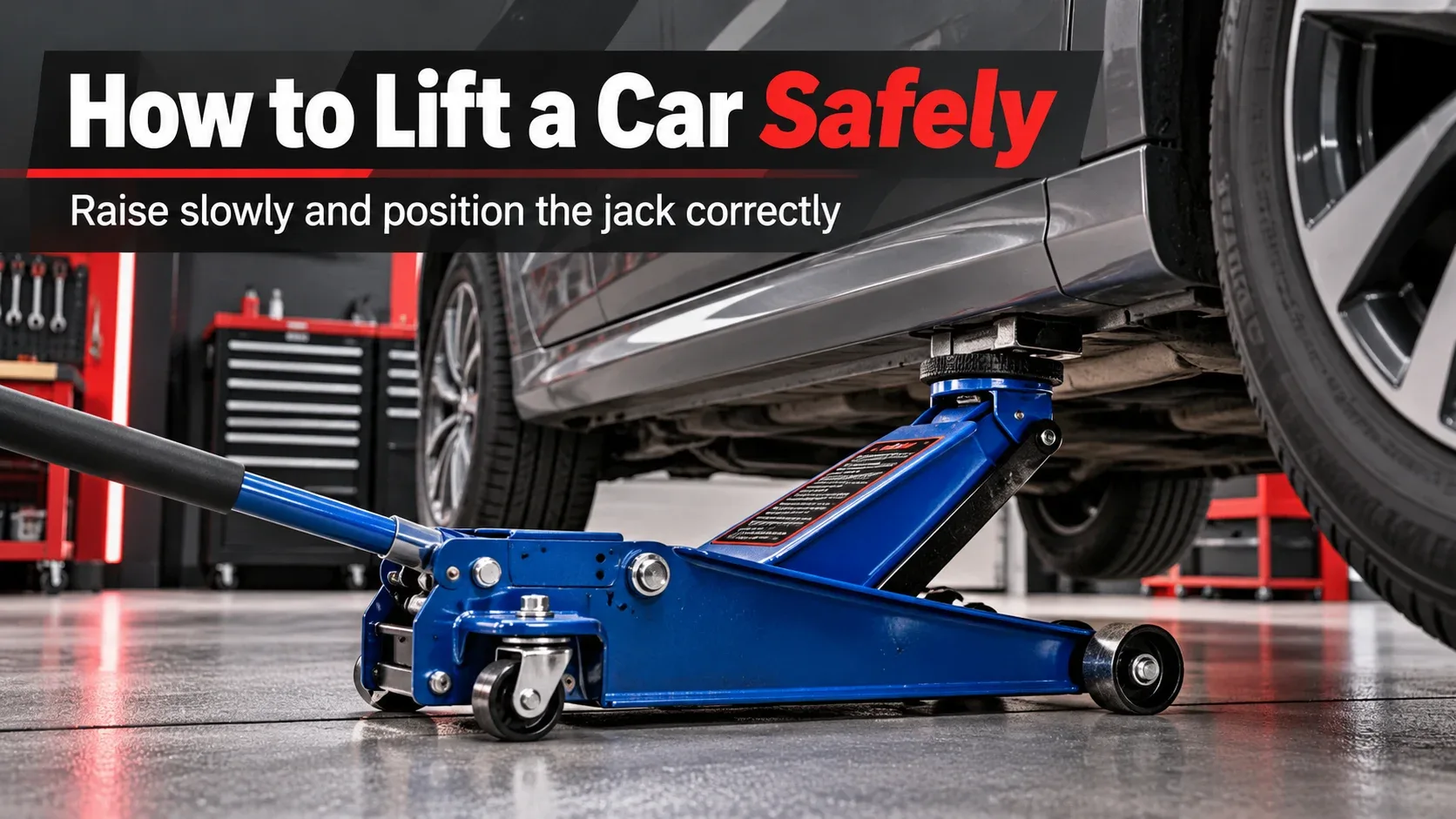 How to safely lift a car using a hydraulic floor jack at an approved lifting point